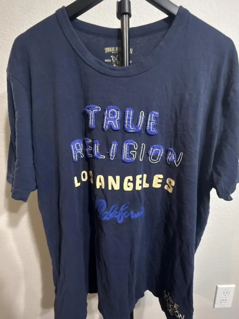 True Religion Men's Navy and Blue Tshirt